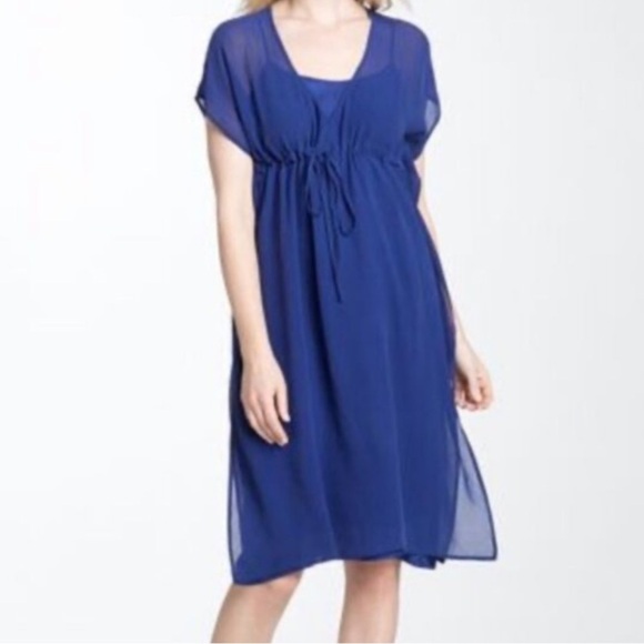 Eileen Fisher Womens Blue 100% silk sheer georgette SS dress S - Picture 1 of 8